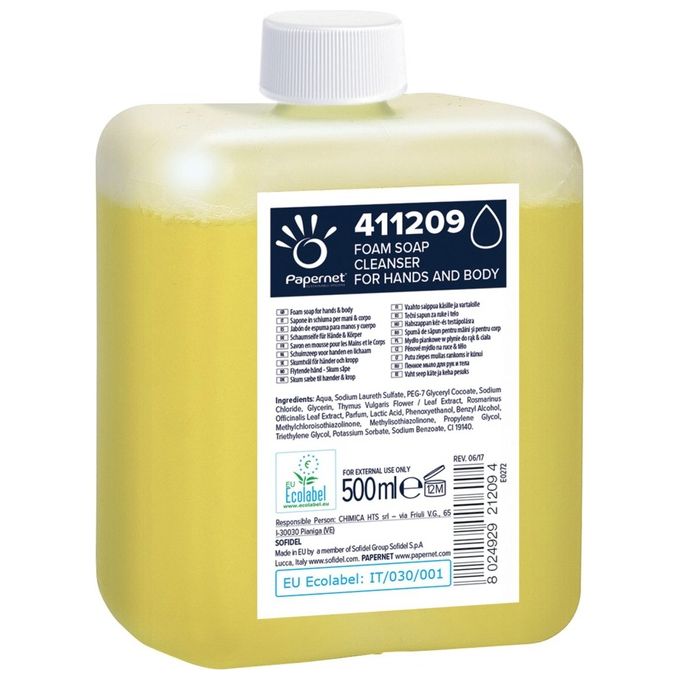 Papernet CF12 Sapone Schiuma in Cartuccia 500 ml Colore Giallo