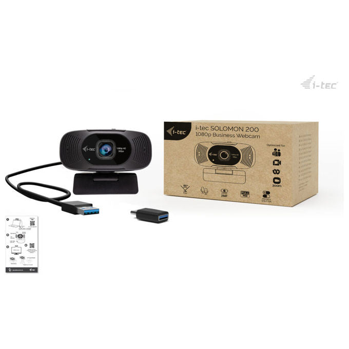 I-tec CAMSOLOMONF200 SOLOMON 200 1080p Business Webcam Risoluzione 1920 x 1080 Pixel 2 MP 85° Microfono Integrato colore Nero