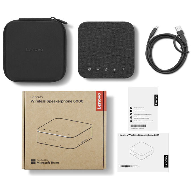 Lenovo 4Y71Q47766 Wireless Speakerphone 6000 Altoparlante Vivavoce Bluetooth 5.3 8 Microfoni Cancellazione Rumore Batteria 12 h USB Tipo-C colore Nero