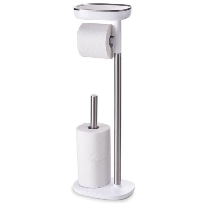 Joseph Joseph 70518 EasyStore Porta Carta Igienica da Terra con Porta Telefono e Vano per Articoli Sanitari fino a 4 Rotoli Acciaio Inox colore Acciaio Inox
