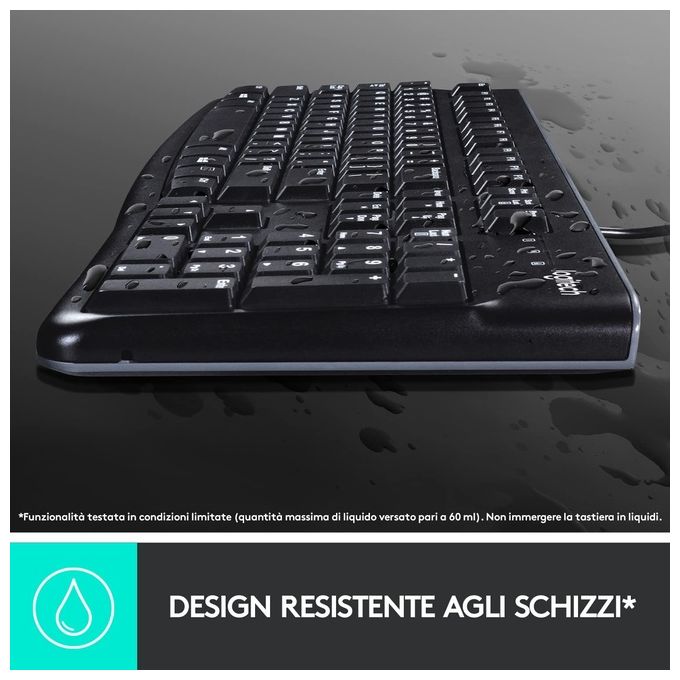 Logitech K120 Tastiera USB Cablata Full-size QWERTY Italiano Nero per Windows-Linux