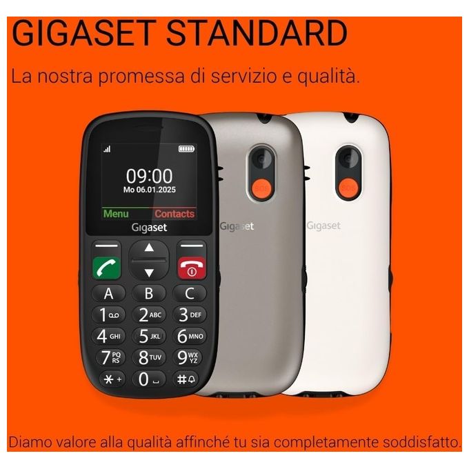 Gigaset GL395 Telefono Cellulare per Anziani Nero Sim Singola Tasto SOS