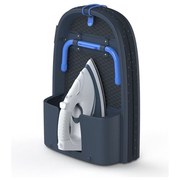 Joseph Joseph 50010 Pocket Plus Asse da stiro completo con rivestimento in cotone e portaferro integrato colore Blu