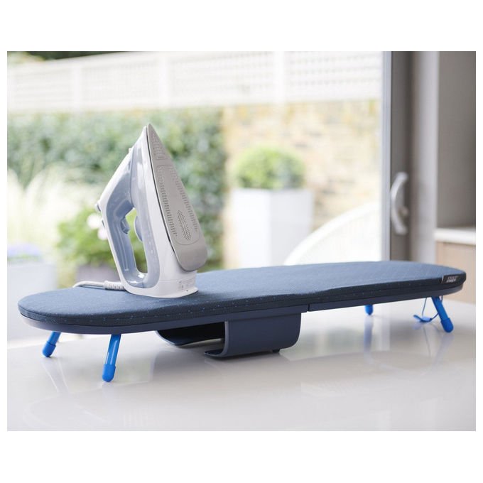 Joseph Joseph 50010 Pocket Plus Asse da stiro completo con rivestimento in cotone e portaferro integrato colore Blu