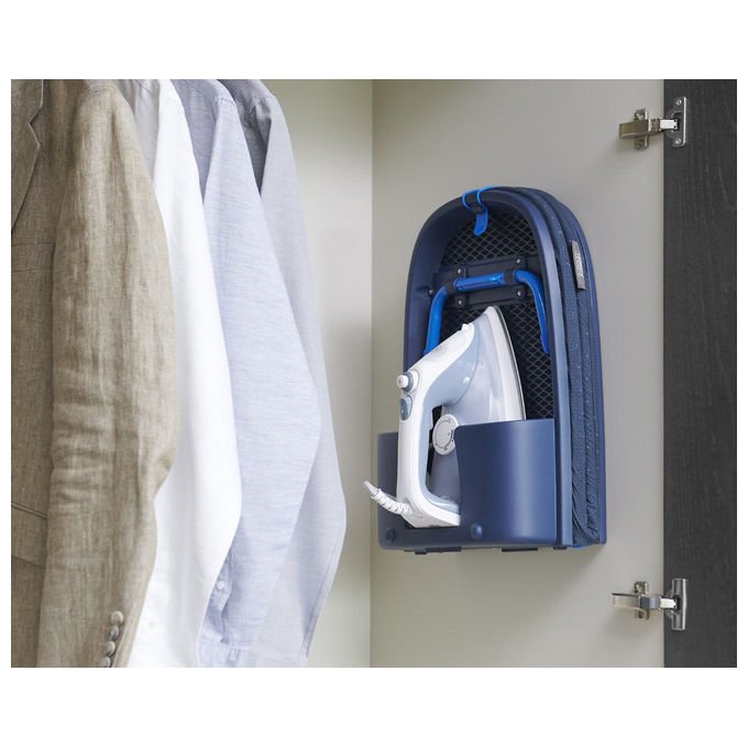 Joseph Joseph 50010 Pocket Plus Asse da stiro completo con rivestimento in cotone e portaferro integrato colore Blu