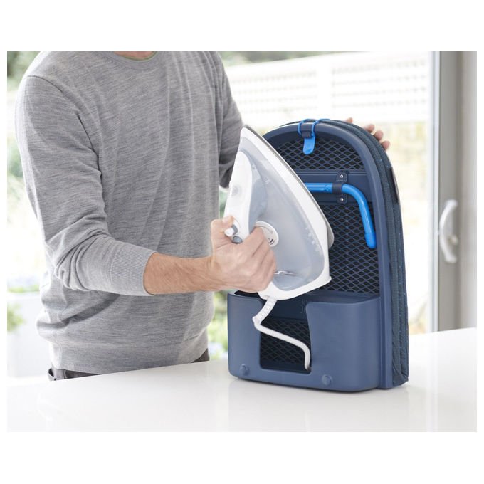 Joseph Joseph 50010 Pocket Plus Asse da stiro completo con rivestimento in cotone e portaferro integrato colore Blu