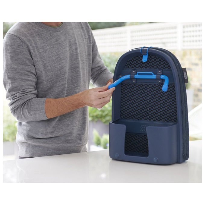 Joseph Joseph 50010 Pocket Plus Asse da stiro completo con rivestimento in cotone e portaferro integrato colore Blu