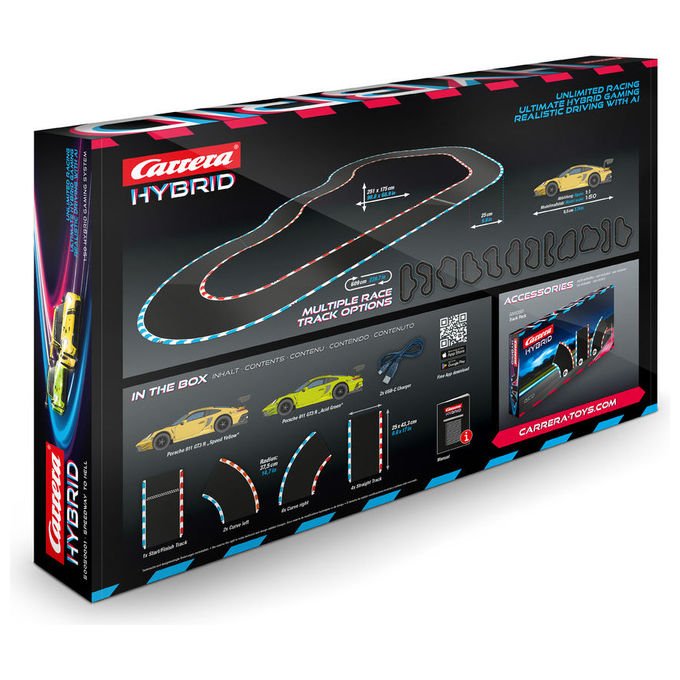 Carrera 50050001 HYBRID Speedway to Hell Set con 2 Auto in Scala 1:50 Controllo App Batteria Litio 30 Minuti di Autonomia Ricarica in 20 Minuti colore Nero