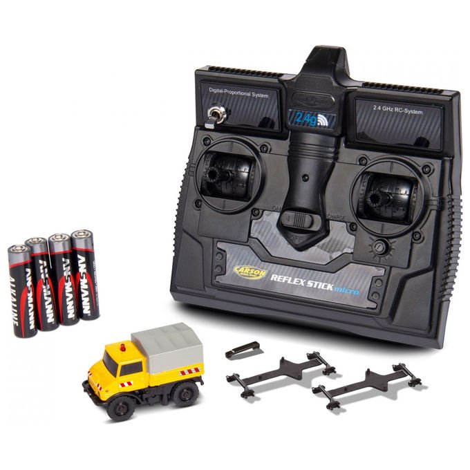 Carson 500504146 Unimog U406 Modellino Radiocomandato Scala 1:87 Motore Elettrico Frequenza 2.4 GHz con Luci LED Batteria Li-Ion 75 mAh colore Multicolore