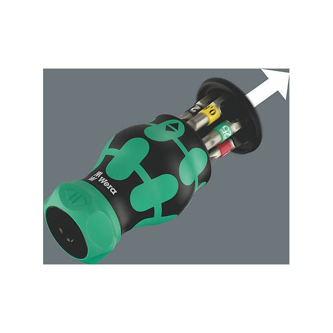 Wera 008892 Kraftform Kompakt Stubby Magazin RA 2 Set di bit con cacciavite a cricchetto 6 punte BiTorsion PH PZ TORX Slot lunghezza 115 mm colore Nero-Verde