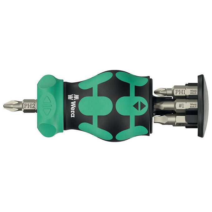 Wera 5008893001 Kraftform Kompakt Stubby Cacciavite con punte multiple 6 pezzi PH1 PH2 magnetico colore Nero Verde