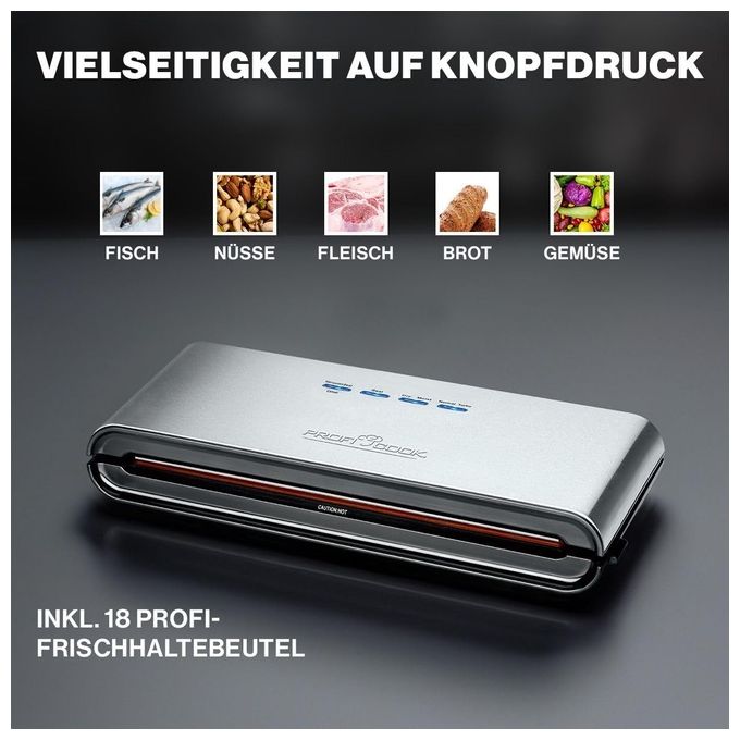 ProfiCook PC-VK 1080 Strumento per Sottovuoto Nero-Acciaio Inossidabile