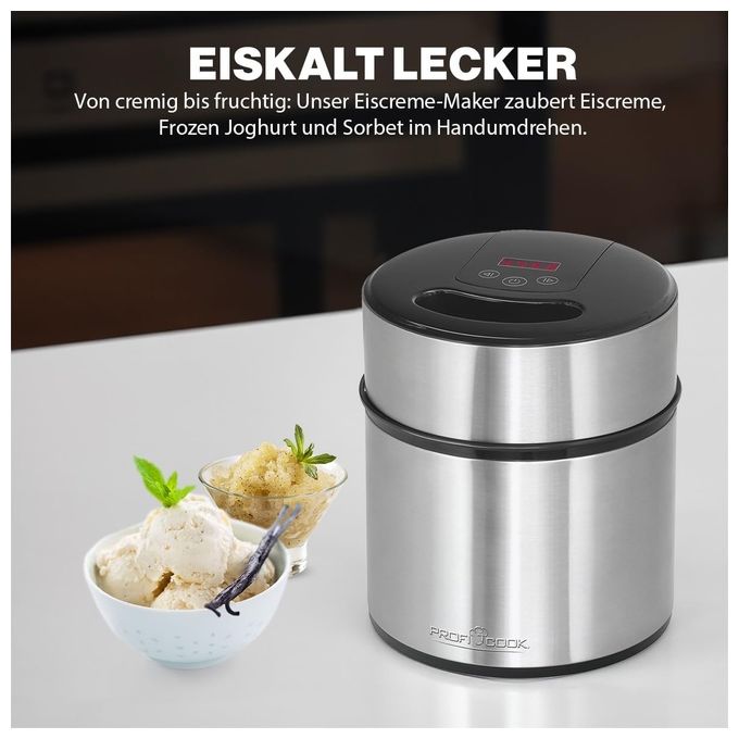 Proficook 501140 Macchina per Gelato 1,8 Litri Nero-Acciaio Inossidabile 12W