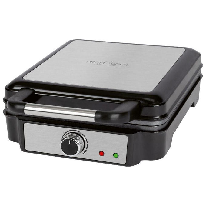 ProfiCook PC-WA 1241 Piastra per Waffle 4 Waffle Quadrati 1200 W Antiaderente Termostato Regolabile colore Nero Acciaio inox