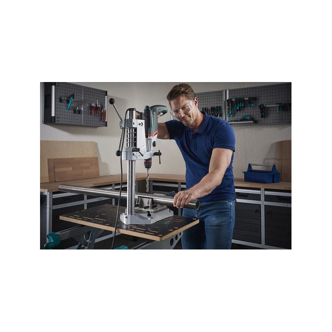 Wolfcraft 5027000 Colonna per Trapano Cremagliera Avvitata 420 mm Arresto Profondita' Regolabile Attacco Euronorm 43 mm colore Nero