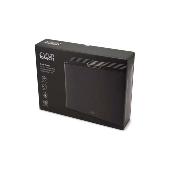 Joseph Joseph 60171 Folio Steel Tagliere da Cucina Set di 4 Pezzi Lavabile in Lavastoviglie colore Carbonio