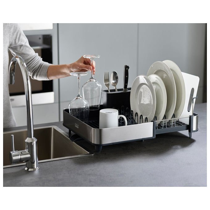 Joseph Joseph 5028420001891 Extend Scolapiatti Estensibile con Vassoio per Posate Sistema di Drenaggio Regolabile colore Grigio
