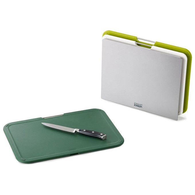 Joseph Joseph 60164 Nest Set di 3 Taglieri con Supporto Antiscivolo e Solco Raccogligoccia Verde