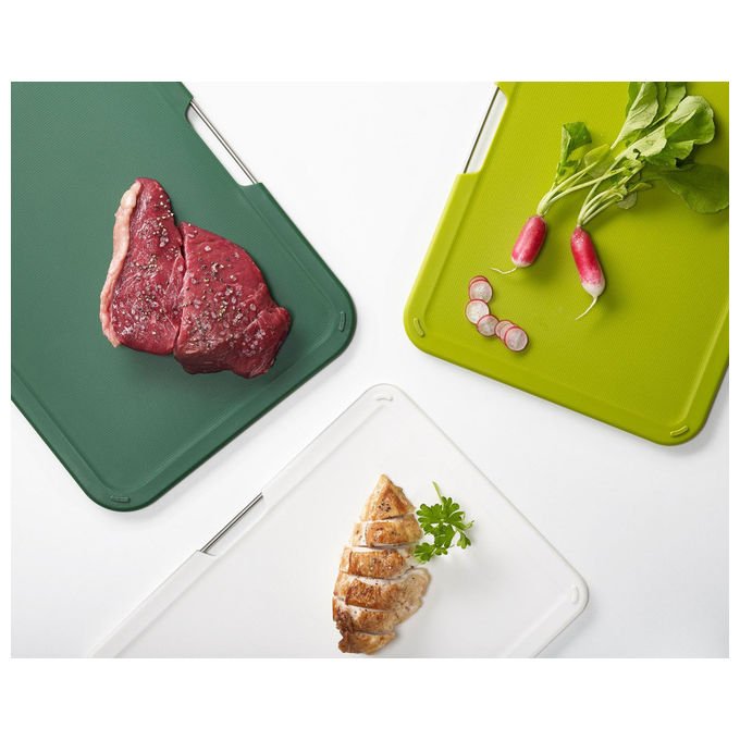 Joseph Joseph 60164 Nest Set di 3 Taglieri con Supporto Antiscivolo e Solco Raccogligoccia Verde