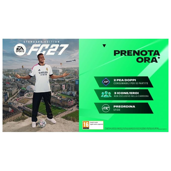Electronic Arts 5030932125545 EA SPORTS FC27 Videogioco per PlayStation 4 Genere Sport Data di rilascio 25-09-2026 Modalita' multiplayer Sì Acquisti in-game Sì colore Nero