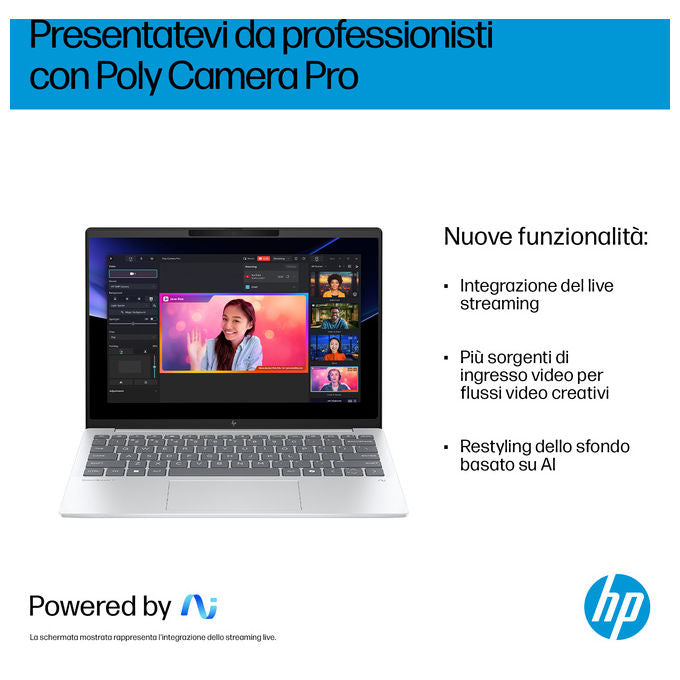 HP D47KTEA OmniBook 7 Aero Laptop Next Gen AI 13-bg1002nl Processore AMD Ryzen AI 7 350 RAM 32 GB SSD 1 TB Schermo 13.3'' 2K 1920 x 1200 Pixel Windows 11 Home colore Argento