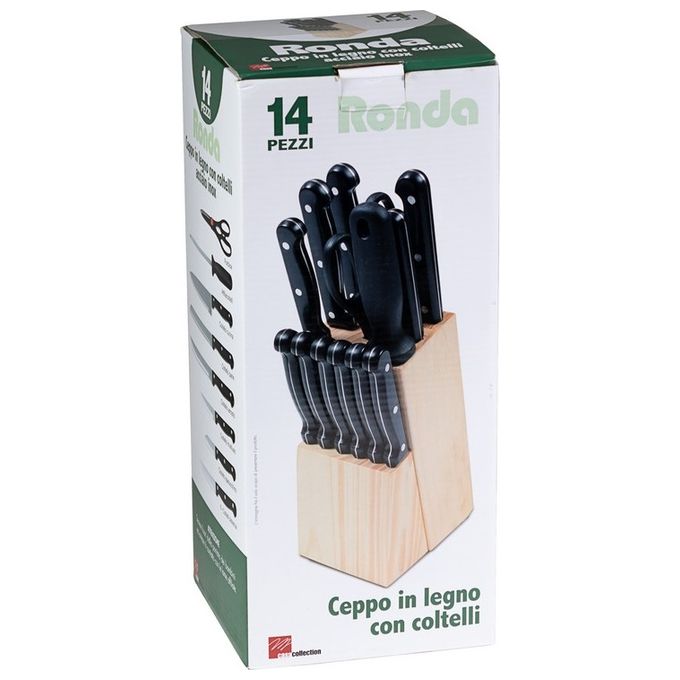 Ceppo di coltelli da cucina Ronda 14 pezzi in legno e acciaio