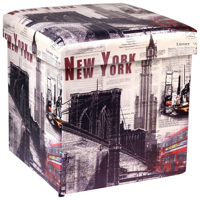 Pouf pighevole City New York 36x36x36 bianco nero
