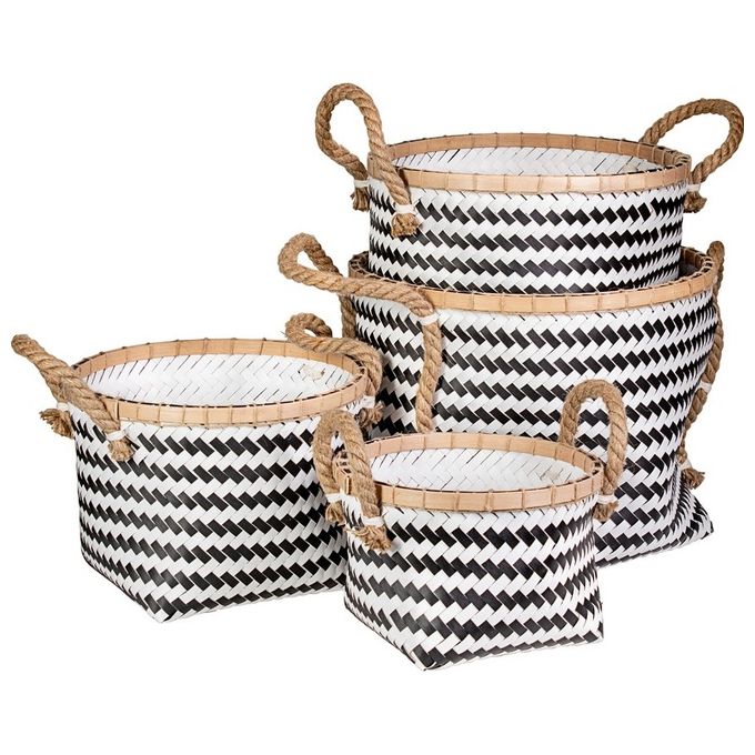 4 ceste organzier Twist  H.18-23-29-35 in juta e bamboo nero e bianco