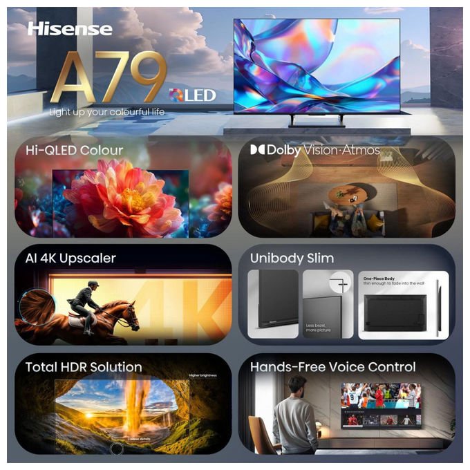 Hisense 50A79S TV DLED 4K 3 porte HDMI Wi-Fi Bluetooth 127 cm (50'') colore Nero