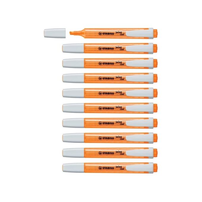 STABILO Swing Cool 275-54 - Evidenziatore fluorescente arancione, punta bisellata 1-4 mm, formato tascabile con clip, confezione da 10 pezzi