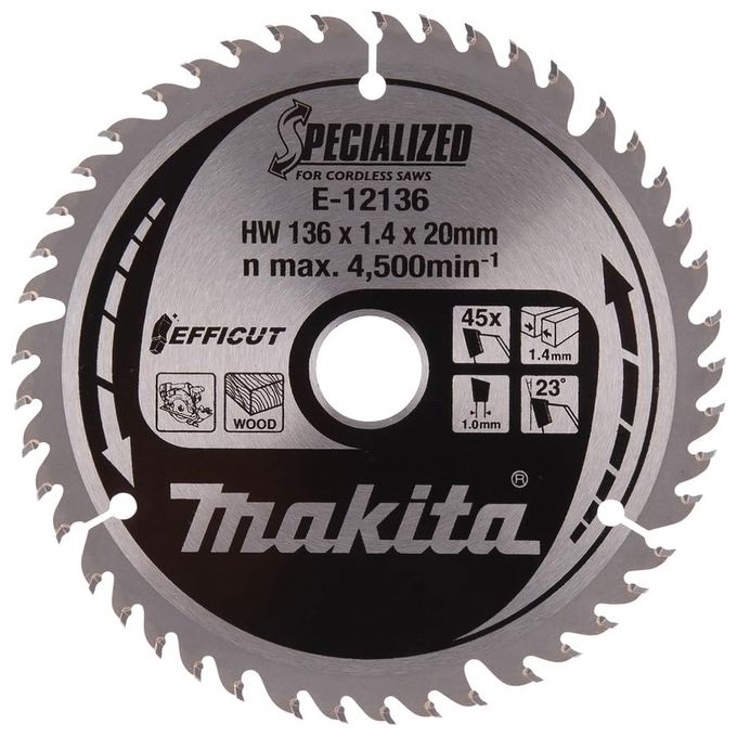 Makita E-12136 EFFICUT Lama per sega 136 mm 45 denti 4500 giri-min colore Nero
