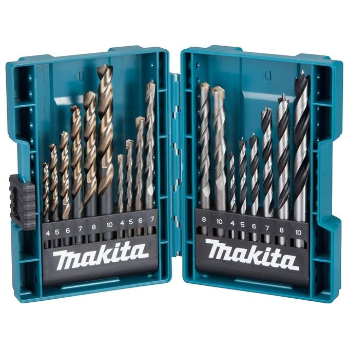 Makita B-49432 Set di punte elicoidali per metallo pietra e legno 18 pezzi HSS M-Force e Carbide 4-10 mm colore Blu