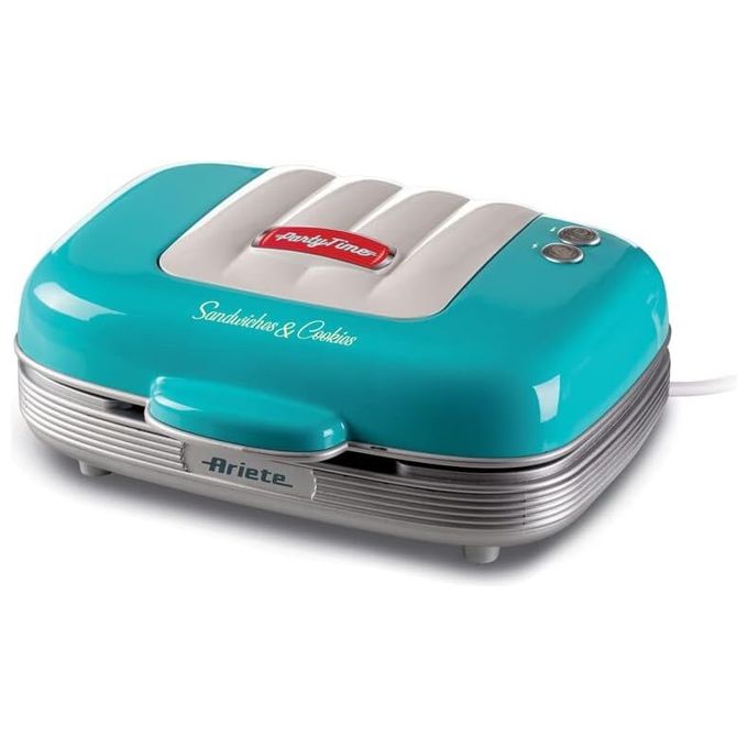 Ariete Sandwiches e Cookies Party Time Piastra Elettrica Multifunzione 700W 3 Piastre Interscambiabili Azzurro