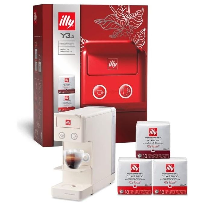 Illy macchina caffe' y3.3 iperespresso automatica espresso americano bianca 54 capsule