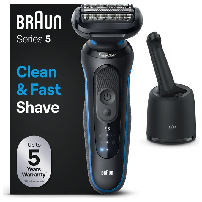 Braun 52-B7000CC Series 5 Rasoio elettrico a lamina con tecnologia EasyClean testina 1 pezzo autonomia 50 min colore Nero
