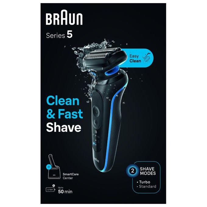 Braun 52-B7000CC Series 5 Rasoio elettrico a lamina con tecnologia EasyClean testina 1 pezzo autonomia 50 min colore Nero