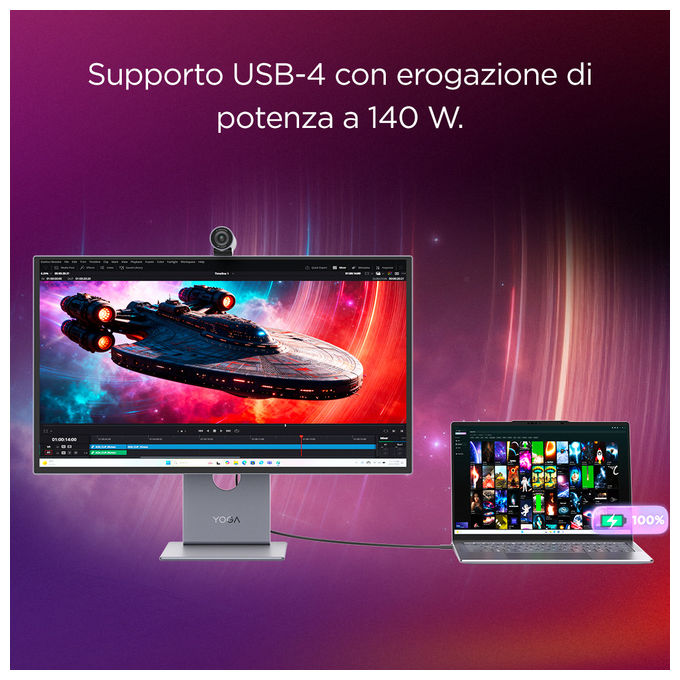 Lenovo 67E5RAC2EU Yoga Pro 27UD-10 Monitor 26.5'' QD-OLED 4K UHD 3840x2160 120Hz 0.03ms Webcam USB-C HDMI 2.1 DP 1.4 Altoparlanti 6x Dolby Atmos colore Nero