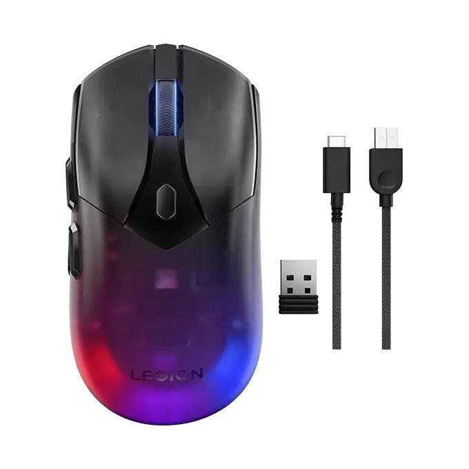 Lenovo GY51P83012 Legion M410 Mouse Gaming Wireless e Cablato Ottico 16000 DPI 6 Pulsanti RGB con Cavo 1.8 m colore Nero Trasparente