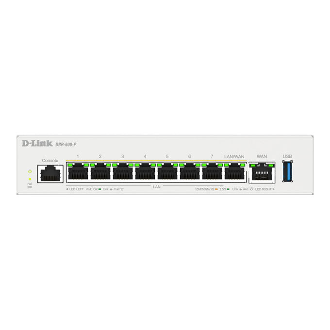 D-Link DBR-600-P-E Router Business con Porte 2.5G PoE 7 Porte LAN 8 Porte PoE USB 3.1 Gen 1 colore Bianco