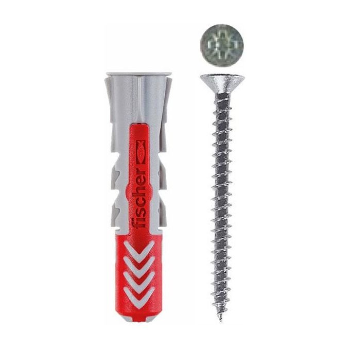 Fischer 537630 Confezione 4 Tasselli Duo Power 10s-k D. 10mm con Vite 7,0x80 Testa Croce Zinco Cromata