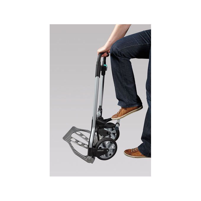 Wolfcraft 5501000 TS 850 Sistema di Trasporto Pieghevole Carico Massimo 100 Kg Ruote Antiforatura Ø 18 cm Manico Regolabile fino a 110 cm colore Nero