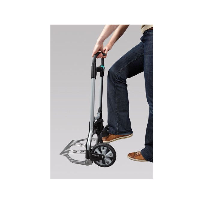 Wolfcraft 5501000 TS 850 Sistema di Trasporto Pieghevole Carico Massimo 100 Kg Ruote Antiforatura Ø 18 cm Manico Regolabile fino a 110 cm colore Nero