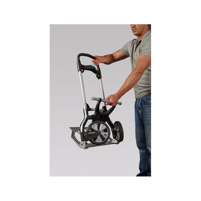 Wolfcraft 5501000 TS 850 Sistema di Trasporto Pieghevole Carico Massimo 100 Kg Ruote Antiforatura Ø 18 cm Manico Regolabile fino a 110 cm colore Nero