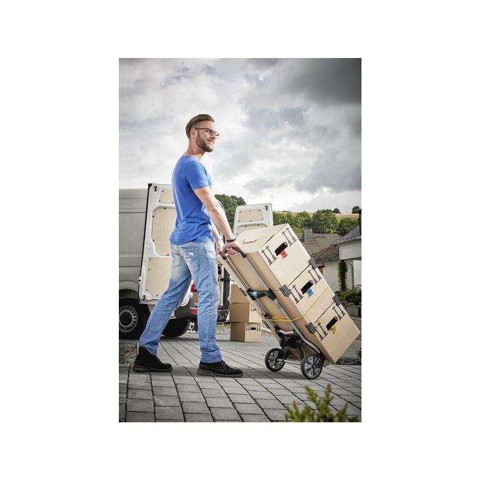 Wolfcraft 5501000 TS 850 Sistema di Trasporto Pieghevole Carico Massimo 100 Kg Ruote Antiforatura Ø 18 cm Manico Regolabile fino a 110 cm colore Nero