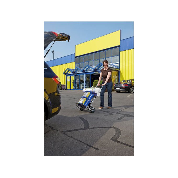 Wolfcraft 5501000 TS 850 Sistema di Trasporto Pieghevole Carico Massimo 100 Kg Ruote Antiforatura Ø 18 cm Manico Regolabile fino a 110 cm colore Nero