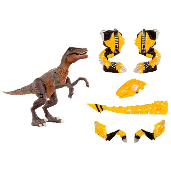 MGA 552284-EUC Armorsaurs Dinosauro Raptor con 7 Pezzi di Armatura Rimovibili Azione Morso Attivata dalla Coda colore Giallo
