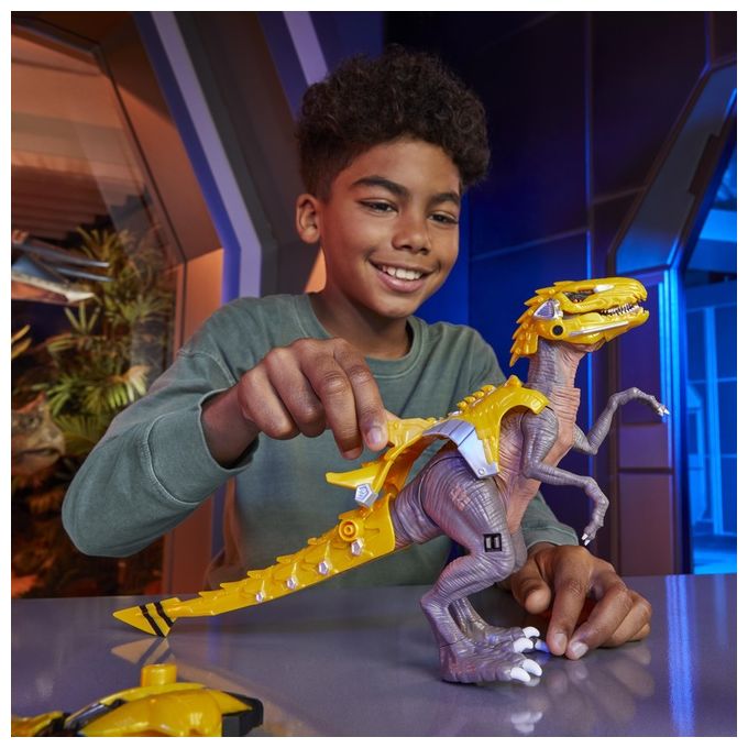 MGA 552284-EUC Armorsaurs Dinosauro Raptor con 7 Pezzi di Armatura Rimovibili Azione Morso Attivata dalla Coda colore Giallo