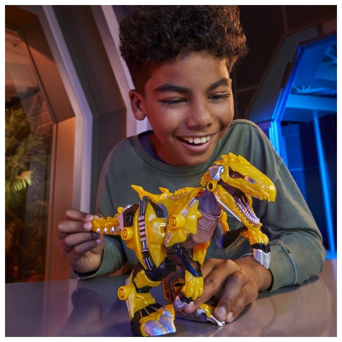MGA 552284-EUC Armorsaurs Dinosauro Raptor con 7 Pezzi di Armatura Rimovibili Azione Morso Attivata dalla Coda colore Giallo