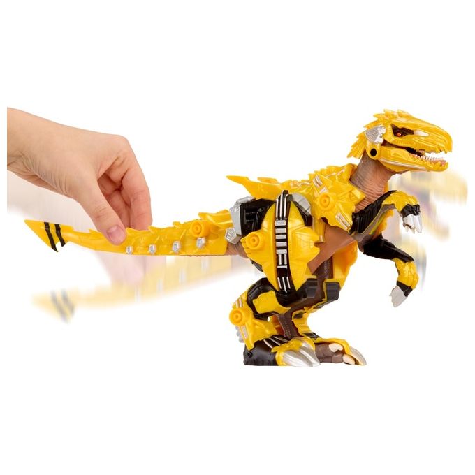 MGA 552284-EUC Armorsaurs Dinosauro Raptor con 7 Pezzi di Armatura Rimovibili Azione Morso Attivata dalla Coda colore Giallo