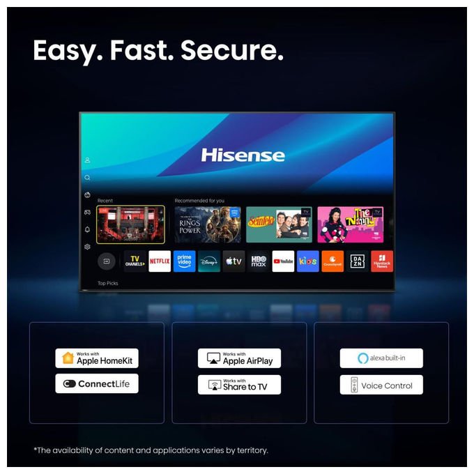 Hisense 55A6S Smart TV 55'' 4K Ultra HD QLED HomeOS Wi-Fi HDR10 HDMI 2.1 20W DTS Virtual:X colore Nero